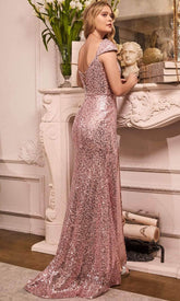 Cap Sleeve Sequin Prom Gown